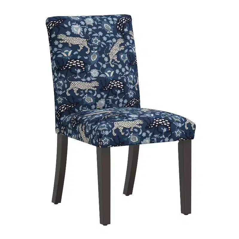 Upholstered Dining Chair with Animal Theme, Barrel Back, Rubberwood Legs, Linen Cotton Fabric