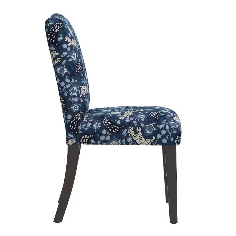 Upholstered Dining Chair with Animal Theme, Barrel Back, Rubberwood Legs, Linen Cotton Fabric