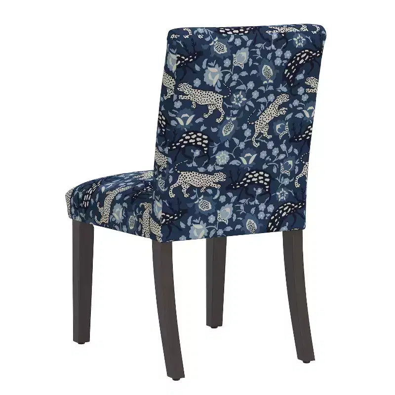 Upholstered Dining Chair with Animal Theme, Barrel Back, Rubberwood Legs, Linen Cotton Fabric