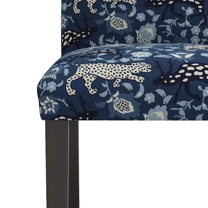 Upholstered Dining Chair with Animal Theme, Barrel Back, Rubberwood Legs, Linen Cotton Fabric
