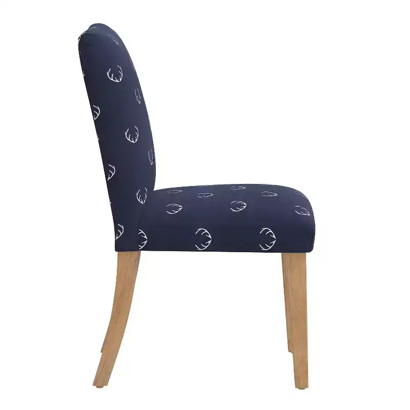 Upholstered Dining Chair with Animal Theme, Barrel Back, Rubberwood Legs, Linen Cotton Fabric
