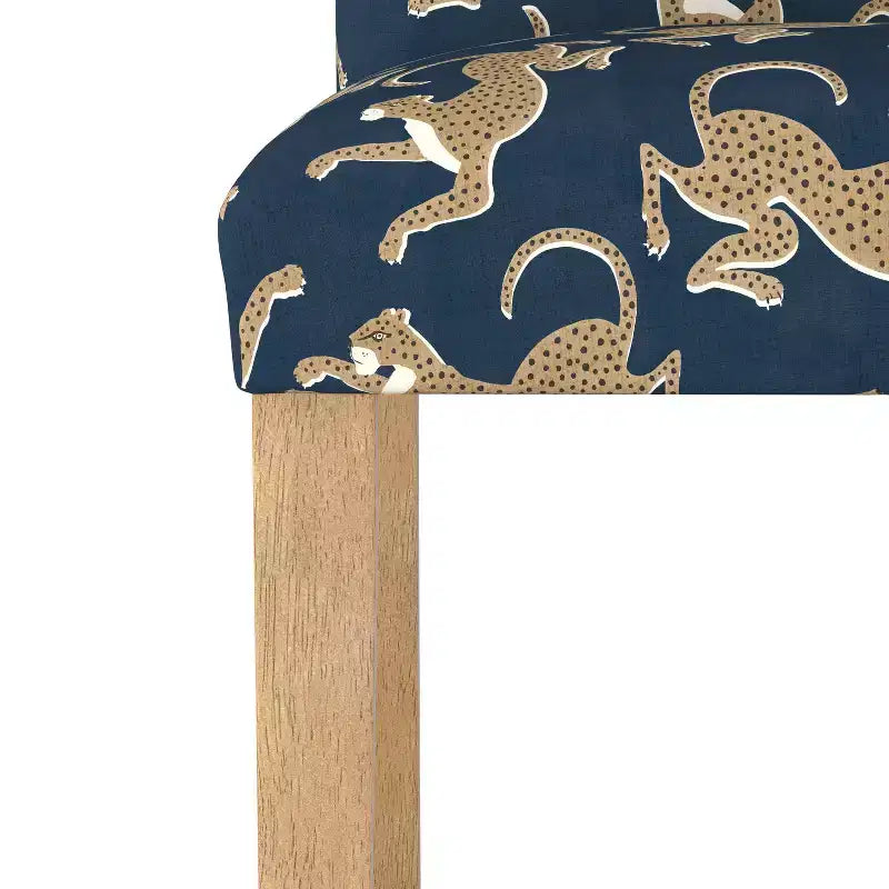Upholstered Dining Chair with Animal Theme, Barrel Back, Rubberwood Legs, Linen Cotton Fabric