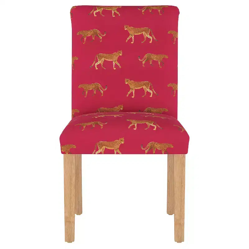 Upholstered Dining Chair with Animal Theme, Barrel Back, Rubberwood Legs, Linen Cotton Fabric