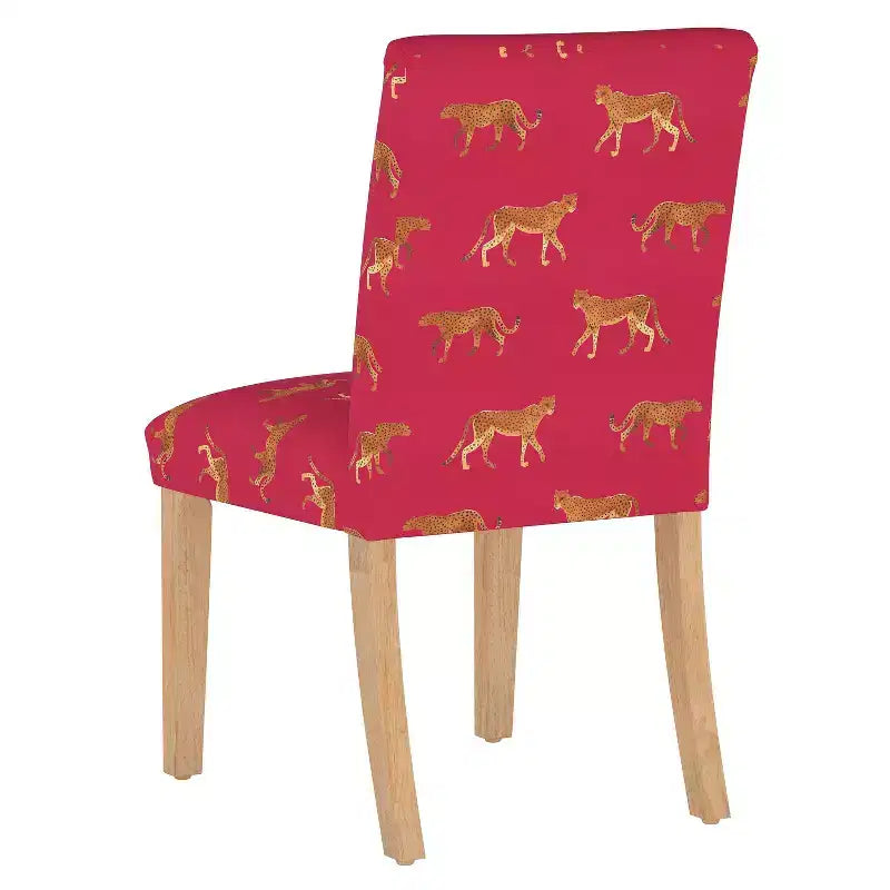 Upholstered Dining Chair with Animal Theme, Barrel Back, Rubberwood Legs, Linen Cotton Fabric