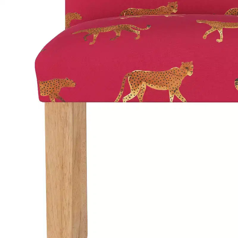 Upholstered Dining Chair with Animal Theme, Barrel Back, Rubberwood Legs, Linen Cotton Fabric