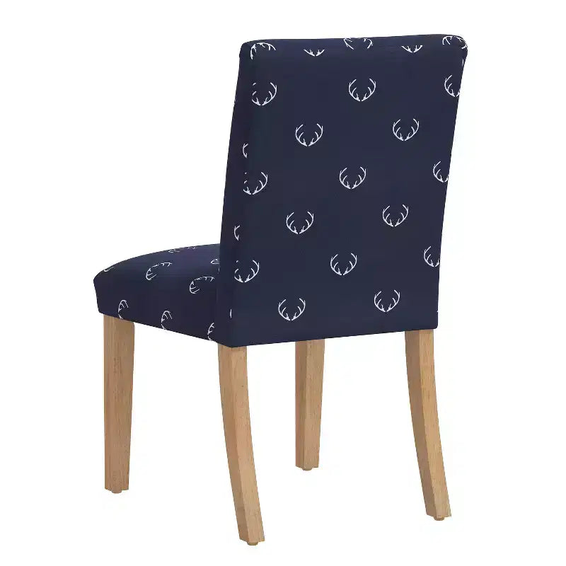 Upholstered Dining Chair with Animal Theme, Barrel Back, Rubberwood Legs, Linen Cotton Fabric