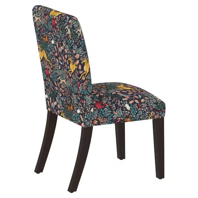 Upholstered Dining Chair with Animal Theme, Barrel Back, Rubberwood Legs, Linen Cotton Fabric