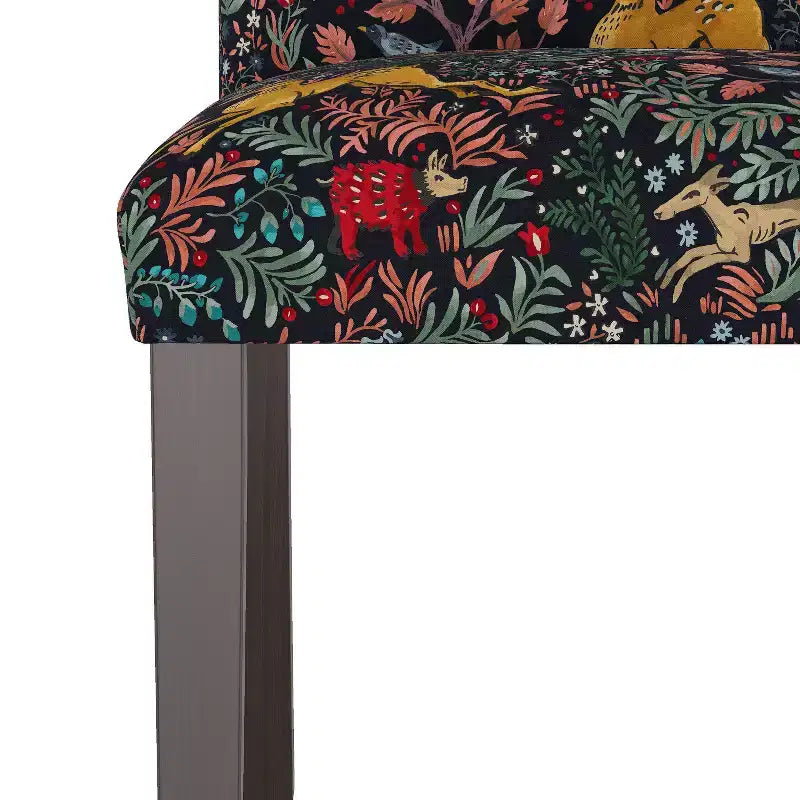 Upholstered Dining Chair with Animal Theme, Barrel Back, Rubberwood Legs, Linen Cotton Fabric