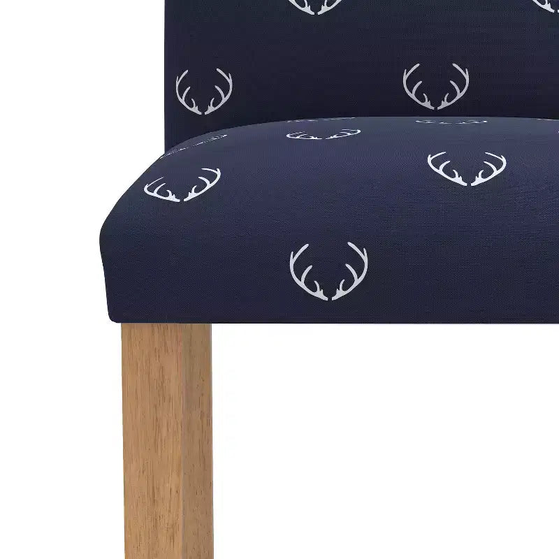 Upholstered Dining Chair with Animal Theme, Barrel Back, Rubberwood Legs, Linen Cotton Fabric