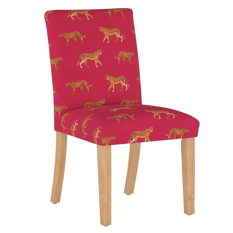 Upholstered Dining Chair with Animal Theme, Barrel Back, Rubberwood Legs, Linen Cotton Fabric