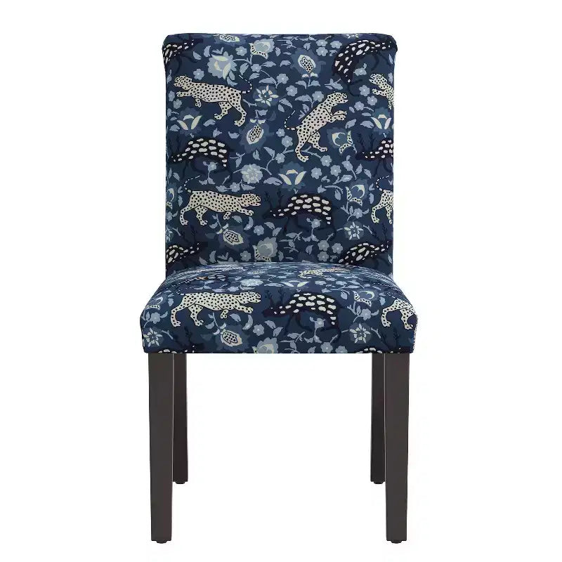 Upholstered Dining Chair with Animal Theme, Barrel Back, Rubberwood Legs, Linen Cotton Fabric