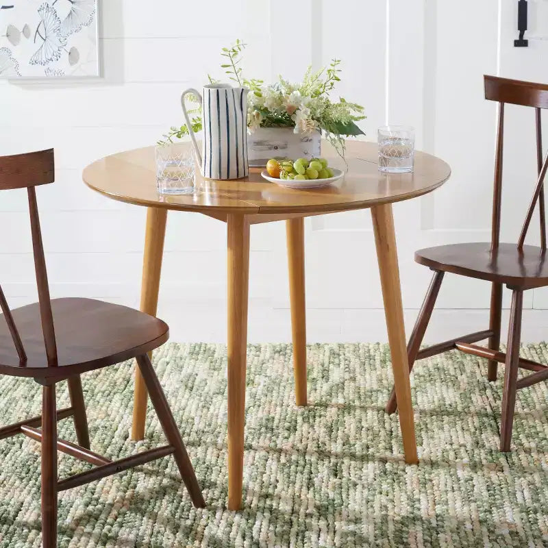 Folding Round Drop Leaf Dining Table, Seats 2-4, Wood Veneer, Walnut Finish, 35 Inch