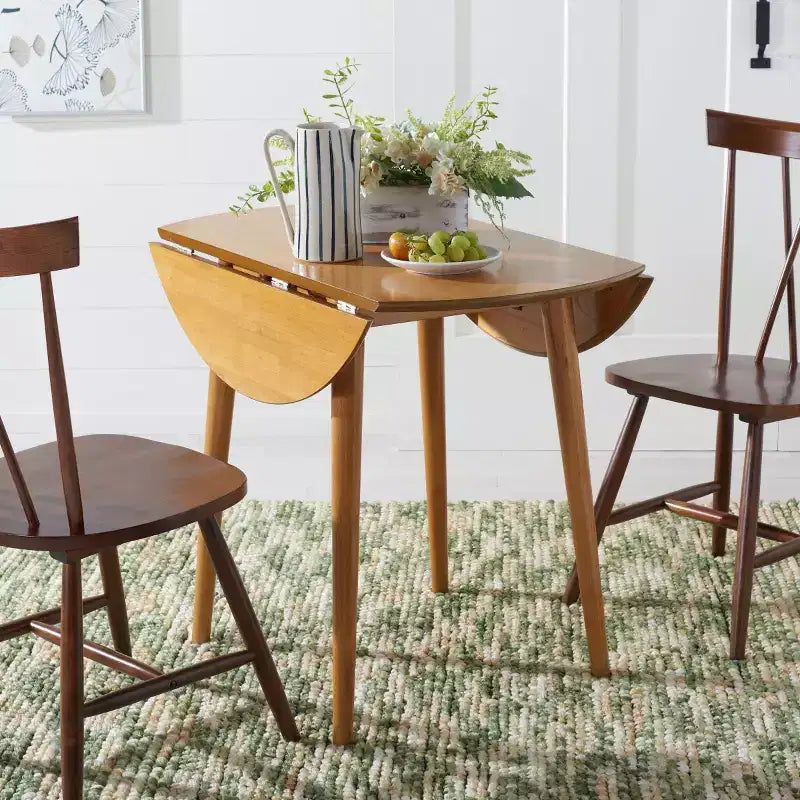 Folding Round Drop Leaf Dining Table, Seats 2-4, Wood Veneer, Walnut Finish, 35 Inch