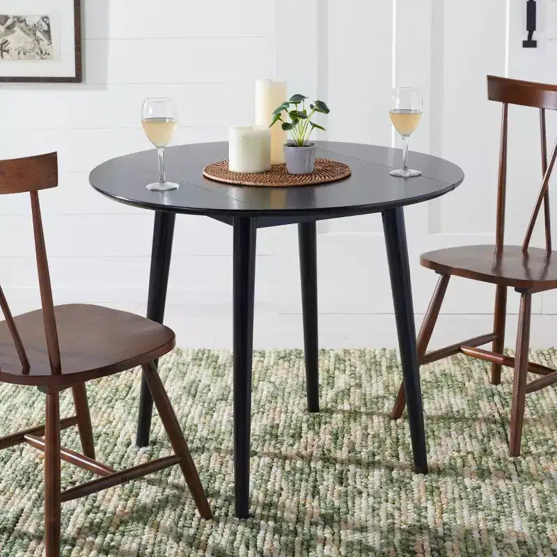 Folding Round Drop Leaf Dining Table, Seats 2-4, Wood Veneer, Walnut Finish, 35 Inch