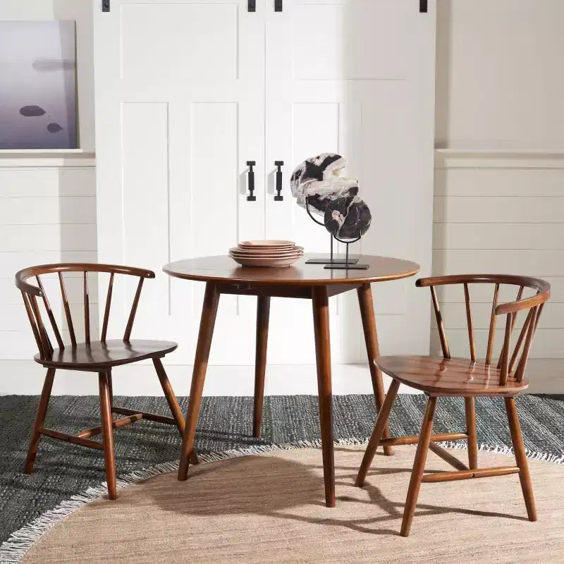 Folding Round Drop Leaf Dining Table, Seats 2-4, Wood Veneer, Walnut Finish, 35 Inch