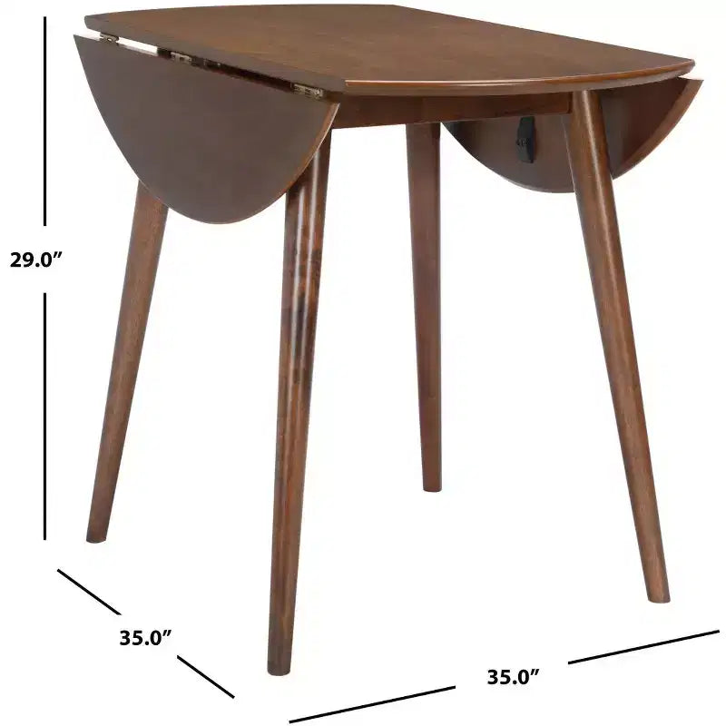 Folding Round Drop Leaf Dining Table, Seats 2-4, Wood Veneer, Walnut Finish, 35 Inch