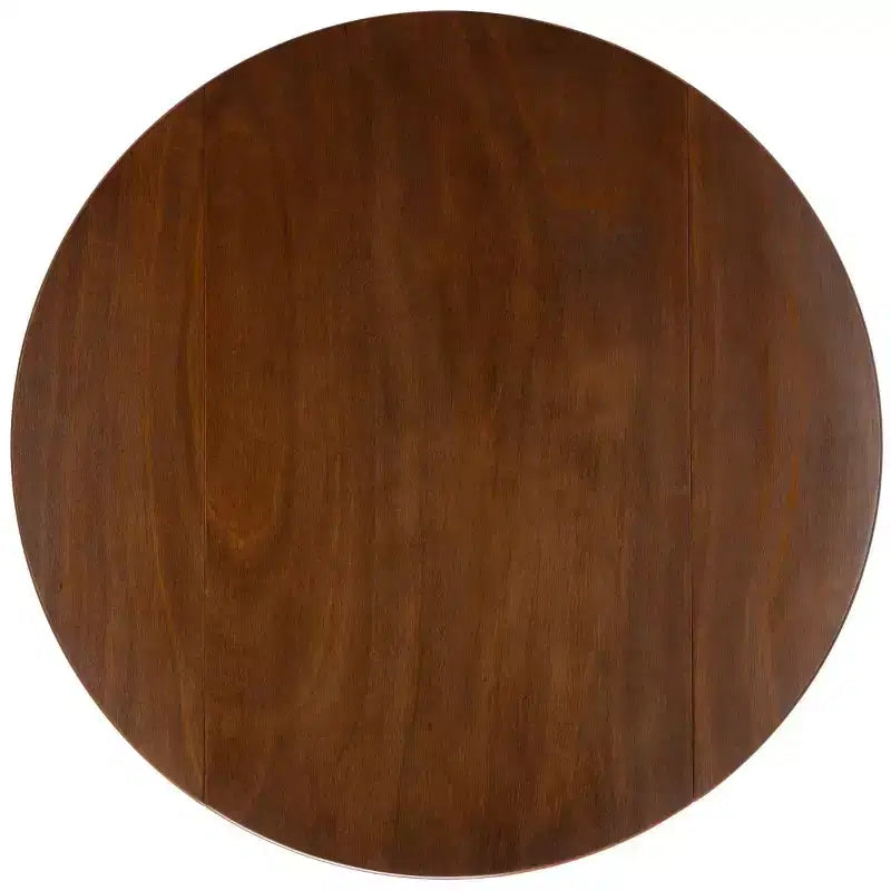 Folding Round Drop Leaf Dining Table, Seats 2-4, Wood Veneer, Walnut Finish, 35 Inch
