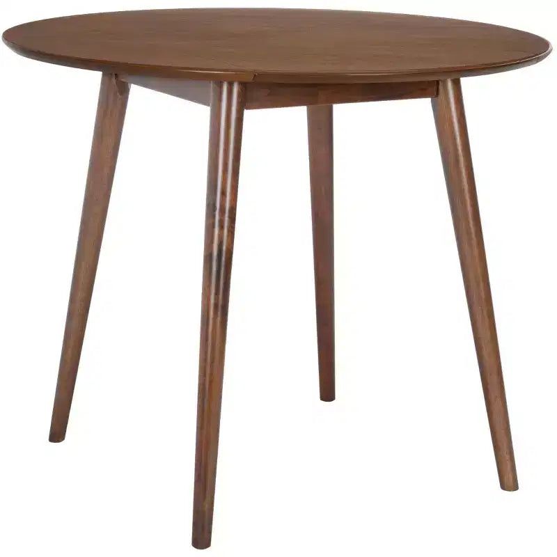 Folding Round Drop Leaf Dining Table, Seats 2-4, Wood Veneer, Walnut Finish, 35 Inch