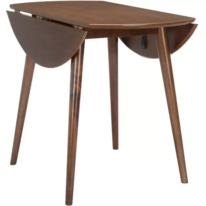 Folding Round Drop Leaf Dining Table, Seats 2-4, Wood Veneer, Walnut Finish, 35 Inch