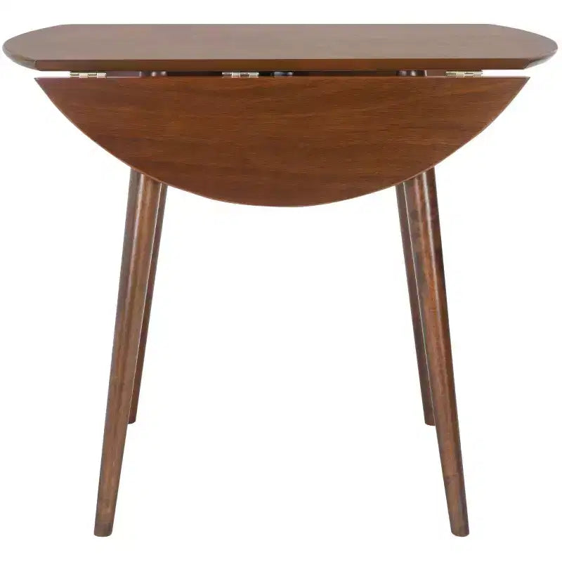 Folding Round Drop Leaf Dining Table, Seats 2-4, Wood Veneer, Walnut Finish, 35 Inch