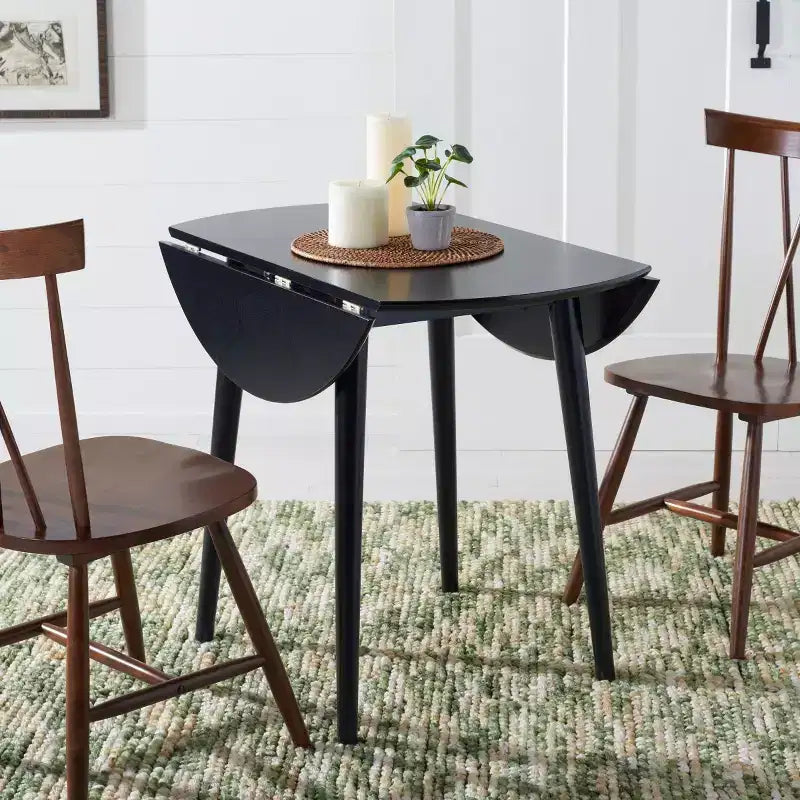 Folding Round Drop Leaf Dining Table, Seats 2-4, Wood Veneer, Walnut Finish, 35 Inch
