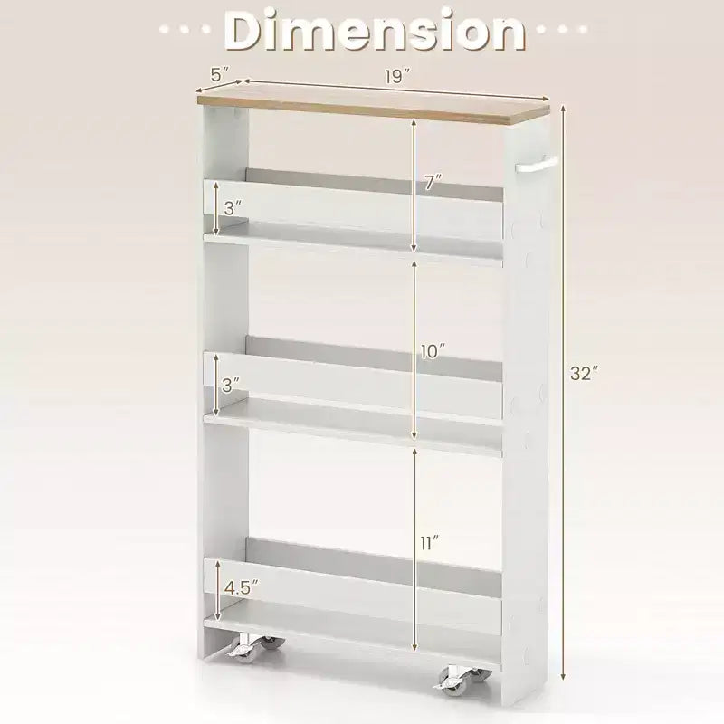 Rolling Kitchen Slim Storage Cart Mobile Shelving Organizer w/ Handle