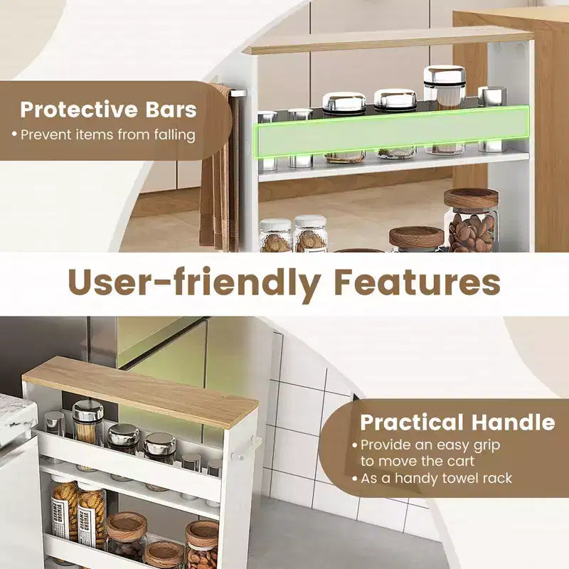 Rolling Kitchen Slim Storage Cart Mobile Shelving Organizer w/ Handle