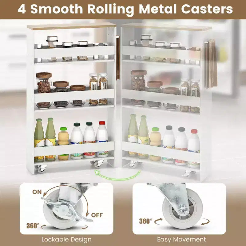 Rolling Kitchen Slim Storage Cart Mobile Shelving Organizer w/ Handle