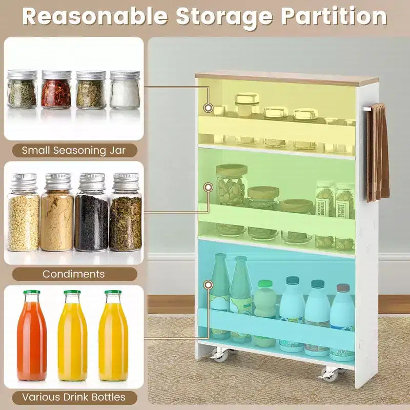 Rolling Kitchen Slim Storage Cart Mobile Shelving Organizer w/ Handle