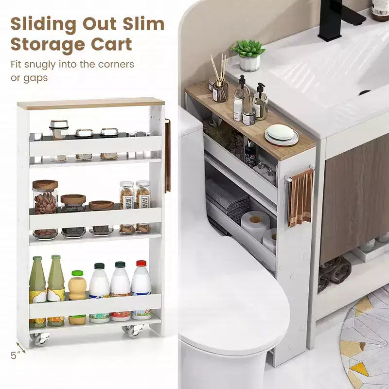 Rolling Kitchen Slim Storage Cart Mobile Shelving Organizer w/ Handle