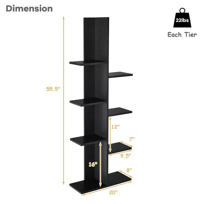 8-shelf Bookcase Freestanding Tree shelf Display Storage Stand Black\White
