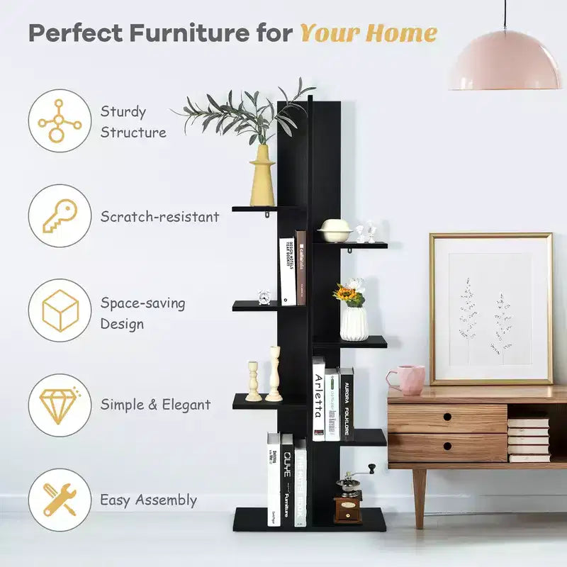 8-shelf Bookcase Freestanding Tree shelf Display Storage Stand Black\White