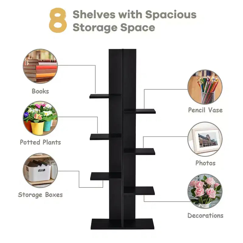 8-shelf Bookcase Freestanding Tree shelf Display Storage Stand Black\White
