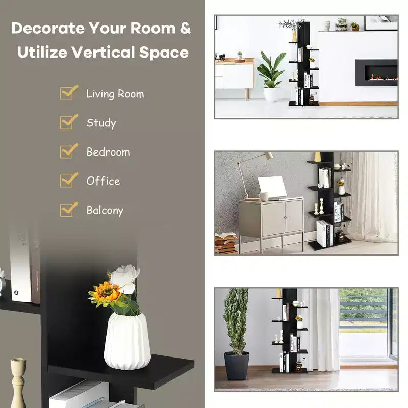 8-shelf Bookcase Freestanding Tree shelf Display Storage Stand Black\White